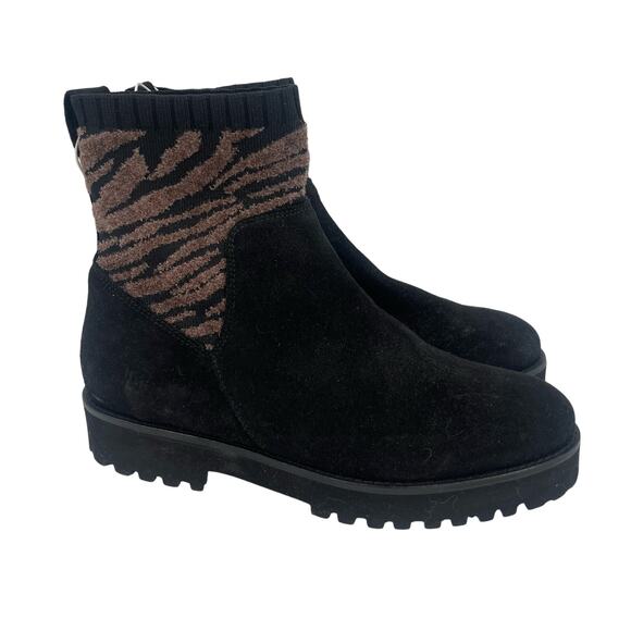 ANDRE ASSOUS Sock Boot Size 7 Sara Black Zebra Print NEW Leather Lug Sole NWOT - Picture 1 of 13